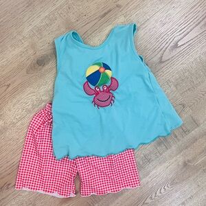 Girls Boutique NWOT- Crab Tank and Red Gingham Shorts Set